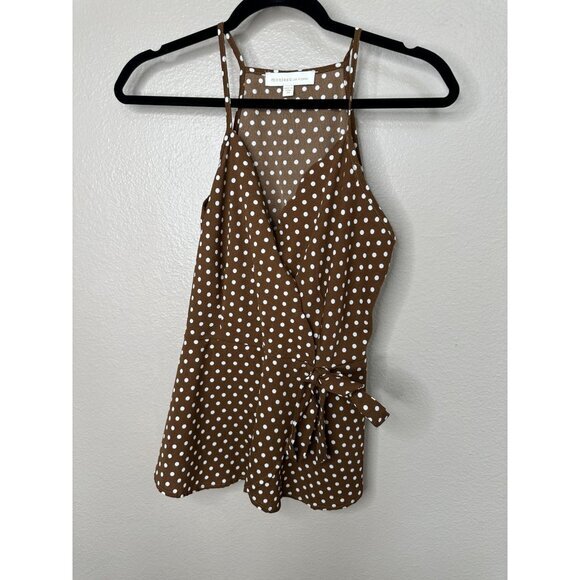 Monteau Womens Brown Blouse Medium Sleeveless polka dot wrap around polyester - Picture 2 of 7